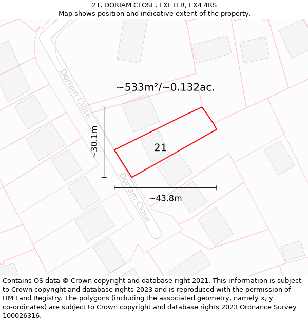 21, DORIAM CLOSE, EXETER, EX4 4RS: Plot and title map