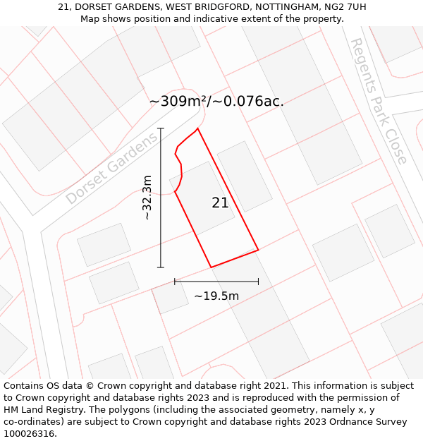 21, DORSET GARDENS, WEST BRIDGFORD, NOTTINGHAM, NG2 7UH: Plot and title map