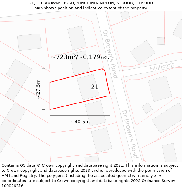 21, DR BROWNS ROAD, MINCHINHAMPTON, STROUD, GL6 9DD: Plot and title map