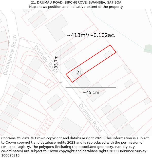 21, DRUMAU ROAD, BIRCHGROVE, SWANSEA, SA7 9QA: Plot and title map