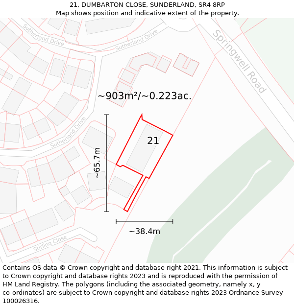 21, DUMBARTON CLOSE, SUNDERLAND, SR4 8RP: Plot and title map