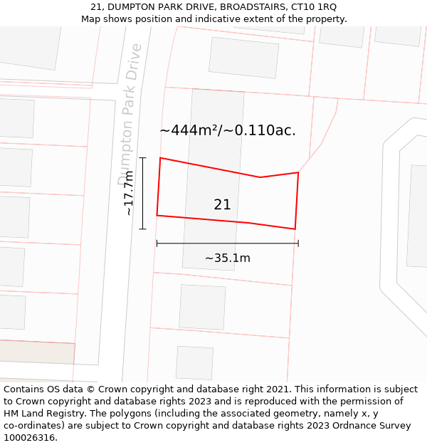 21, DUMPTON PARK DRIVE, BROADSTAIRS, CT10 1RQ: Plot and title map