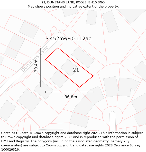 21, DUNSTANS LANE, POOLE, BH15 3NQ: Plot and title map