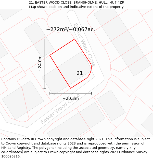 21, EASTER WOOD CLOSE, BRANSHOLME, HULL, HU7 4ZR: Plot and title map