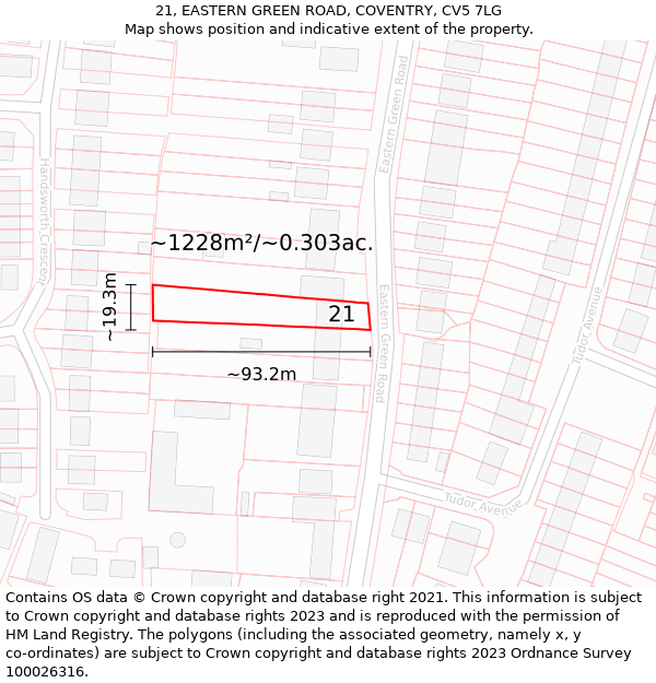 21, EASTERN GREEN ROAD, COVENTRY, CV5 7LG: Plot and title map