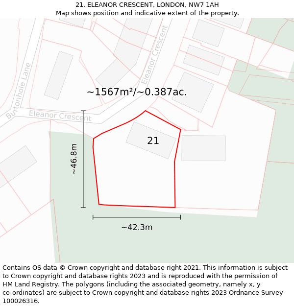 21, ELEANOR CRESCENT, LONDON, NW7 1AH: Plot and title map