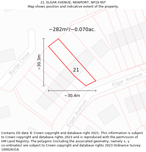 21, ELGAR AVENUE, NEWPORT, NP19 9ST: Plot and title map