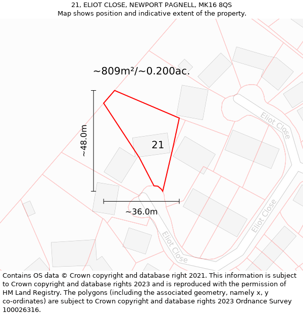 21, ELIOT CLOSE, NEWPORT PAGNELL, MK16 8QS: Plot and title map