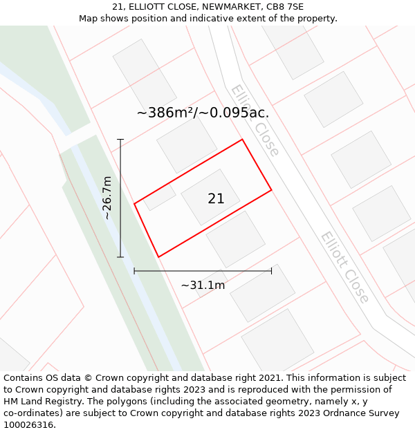 21, ELLIOTT CLOSE, NEWMARKET, CB8 7SE: Plot and title map