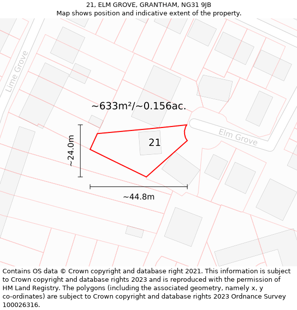 21, ELM GROVE, GRANTHAM, NG31 9JB: Plot and title map