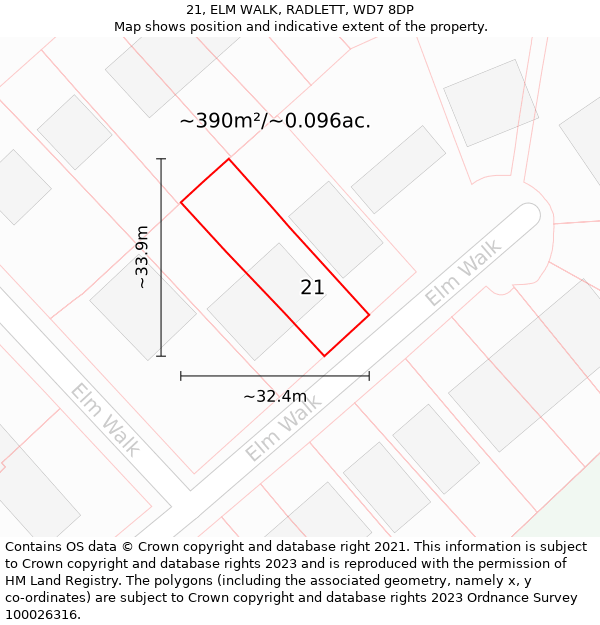 21, ELM WALK, RADLETT, WD7 8DP: Plot and title map