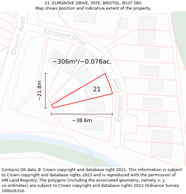 21, ELMGROVE DRIVE, YATE, BRISTOL, BS37 5BA: Plot and title map