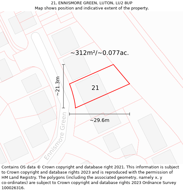 21, ENNISMORE GREEN, LUTON, LU2 8UP: Plot and title map