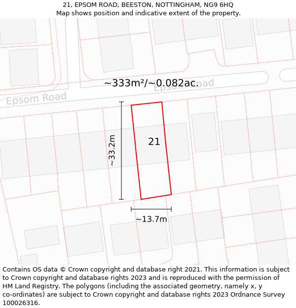 21, EPSOM ROAD, BEESTON, NOTTINGHAM, NG9 6HQ: Plot and title map