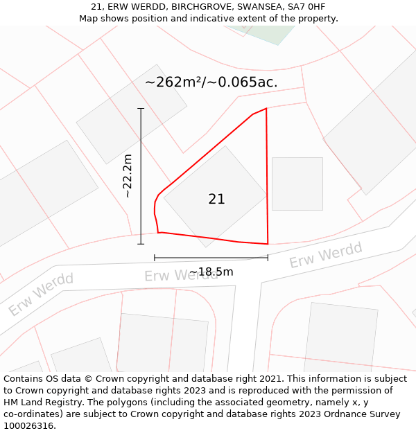 21, ERW WERDD, BIRCHGROVE, SWANSEA, SA7 0HF: Plot and title map