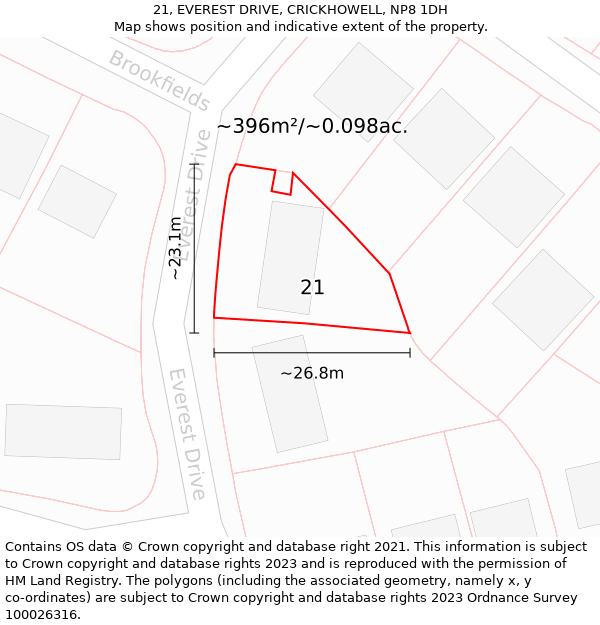 21, EVEREST DRIVE, CRICKHOWELL, NP8 1DH: Plot and title map