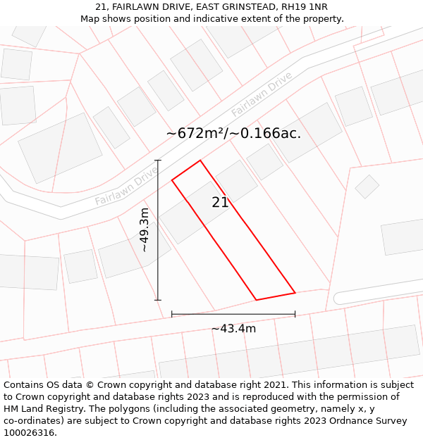 21, FAIRLAWN DRIVE, EAST GRINSTEAD, RH19 1NR: Plot and title map