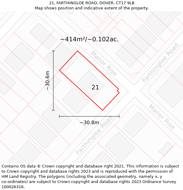 21, FARTHINGLOE ROAD, DOVER, CT17 9LB: Plot and title map