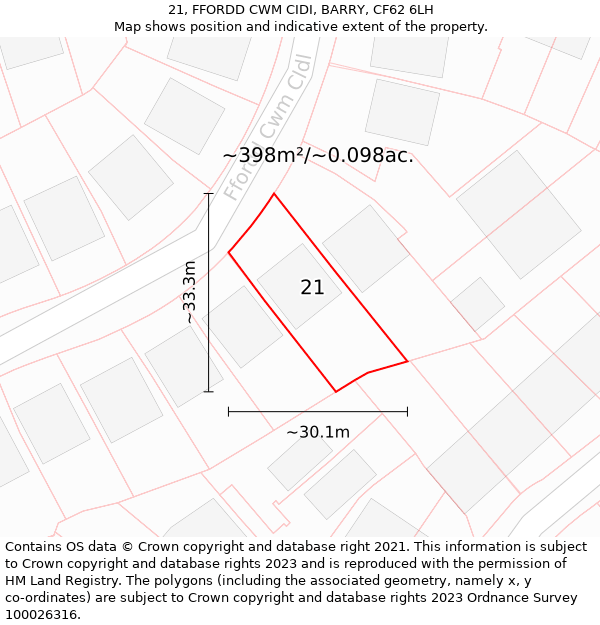 21, FFORDD CWM CIDI, BARRY, CF62 6LH: Plot and title map