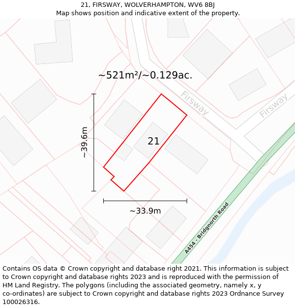 21, FIRSWAY, WOLVERHAMPTON, WV6 8BJ: Plot and title map