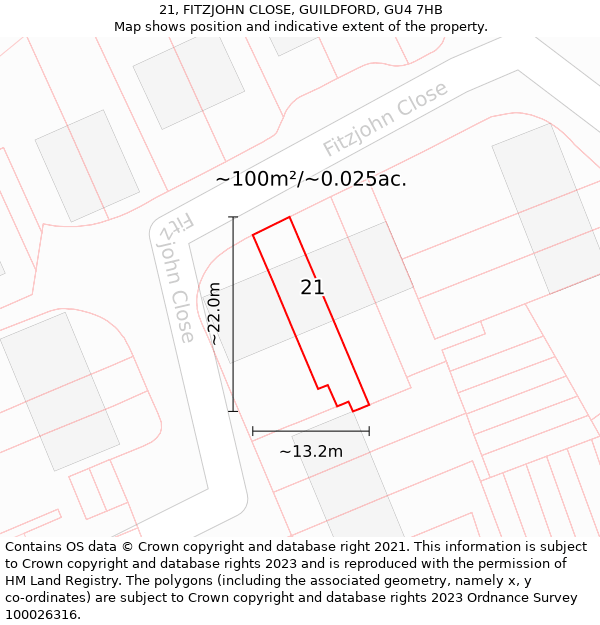 21, FITZJOHN CLOSE, GUILDFORD, GU4 7HB: Plot and title map