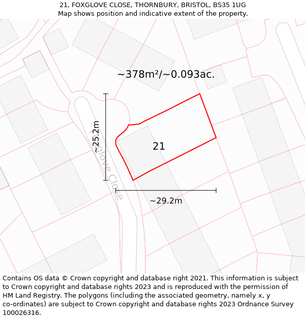 21, FOXGLOVE CLOSE, THORNBURY, BRISTOL, BS35 1UG: Plot and title map