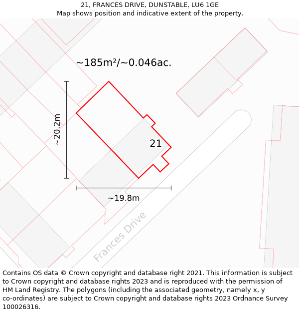 21, FRANCES DRIVE, DUNSTABLE, LU6 1GE: Plot and title map