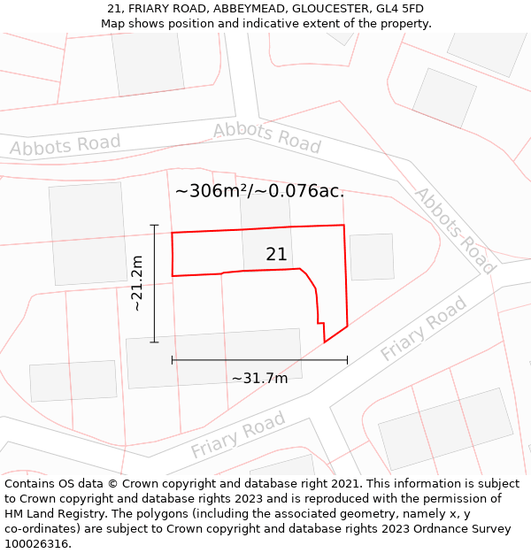 21, FRIARY ROAD, ABBEYMEAD, GLOUCESTER, GL4 5FD: Plot and title map