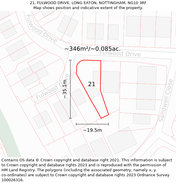 21, FULWOOD DRIVE, LONG EATON, NOTTINGHAM, NG10 3RF: Plot and title map