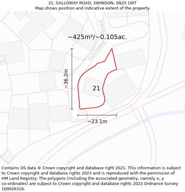21, GALLOWAY ROAD, SWINDON, SN25 1WT: Plot and title map
