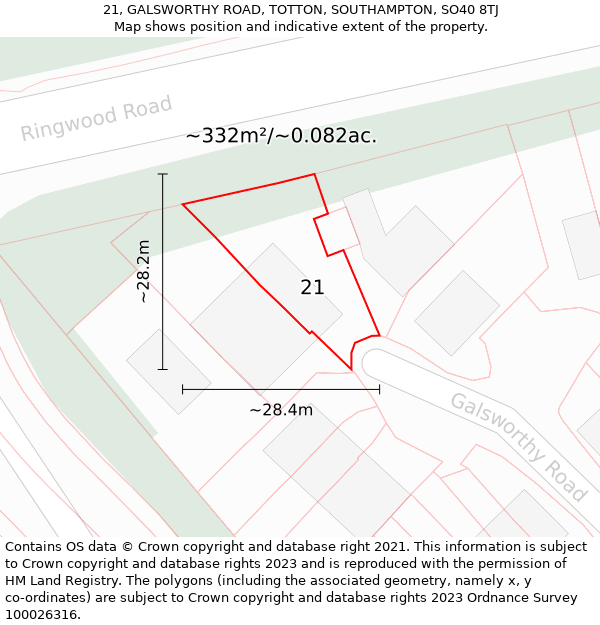 21, GALSWORTHY ROAD, TOTTON, SOUTHAMPTON, SO40 8TJ: Plot and title map