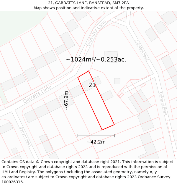 21, GARRATTS LANE, BANSTEAD, SM7 2EA: Plot and title map