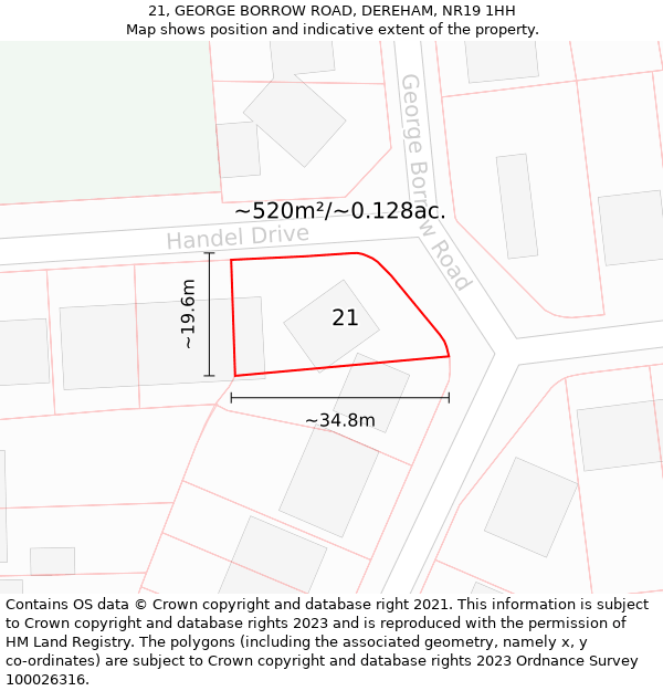 21, GEORGE BORROW ROAD, DEREHAM, NR19 1HH: Plot and title map