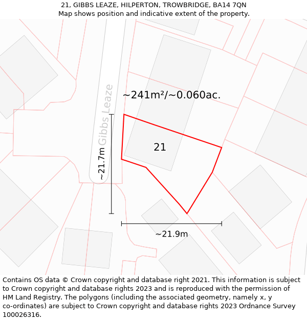 21, GIBBS LEAZE, HILPERTON, TROWBRIDGE, BA14 7QN: Plot and title map