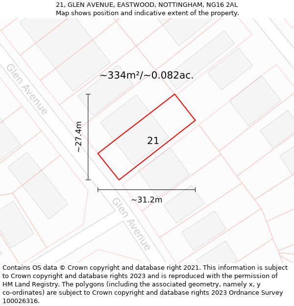 21, GLEN AVENUE, EASTWOOD, NOTTINGHAM, NG16 2AL: Plot and title map