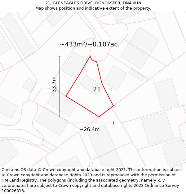 21, GLENEAGLES DRIVE, DONCASTER, DN4 6UN: Plot and title map