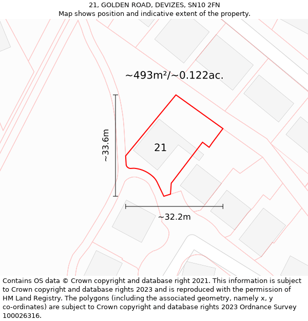 21, GOLDEN ROAD, DEVIZES, SN10 2FN: Plot and title map