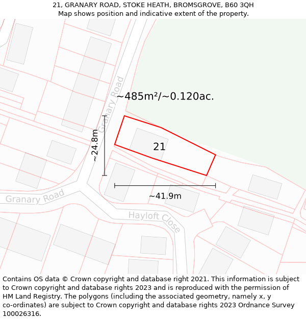 21, GRANARY ROAD, STOKE HEATH, BROMSGROVE, B60 3QH: Plot and title map