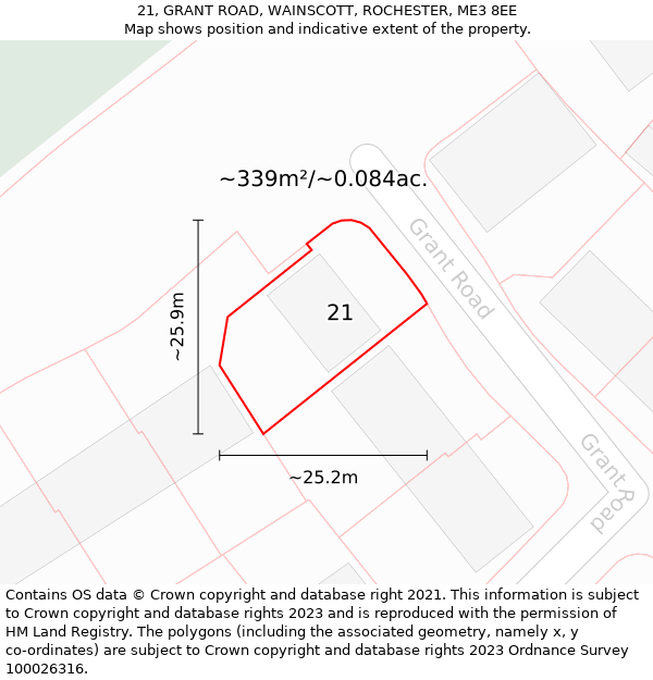 21, GRANT ROAD, WAINSCOTT, ROCHESTER, ME3 8EE: Plot and title map