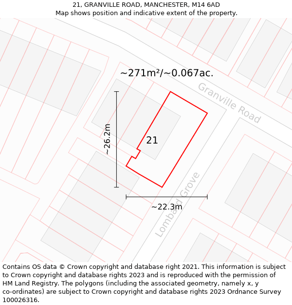 21, GRANVILLE ROAD, MANCHESTER, M14 6AD: Plot and title map