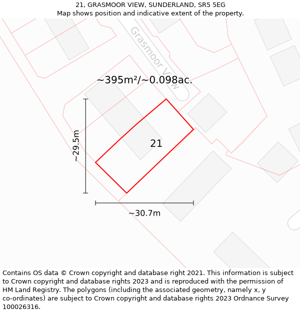 21, GRASMOOR VIEW, SUNDERLAND, SR5 5EG: Plot and title map