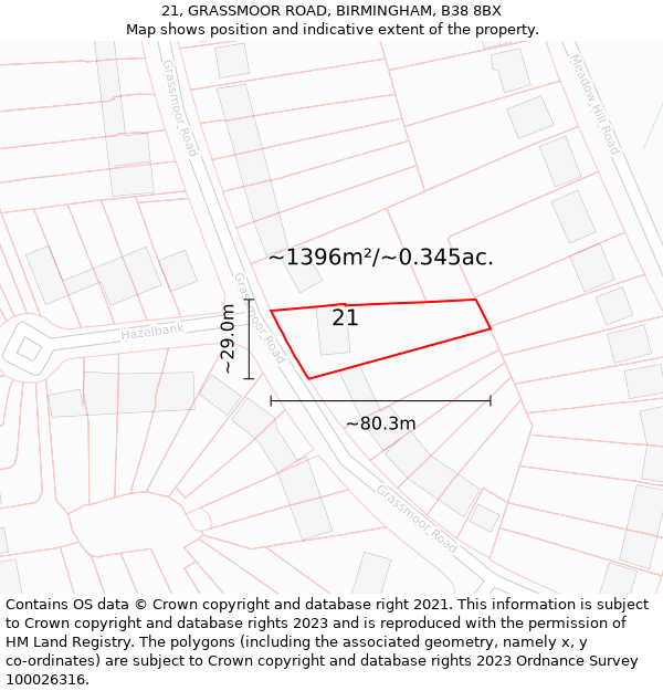 21, GRASSMOOR ROAD, BIRMINGHAM, B38 8BX: Plot and title map