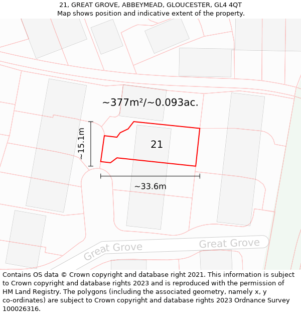 21, GREAT GROVE, ABBEYMEAD, GLOUCESTER, GL4 4QT: Plot and title map