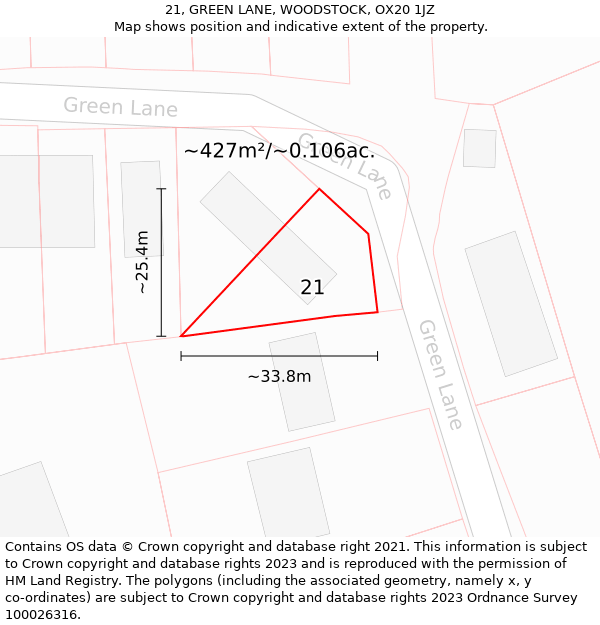 21, GREEN LANE, WOODSTOCK, OX20 1JZ: Plot and title map
