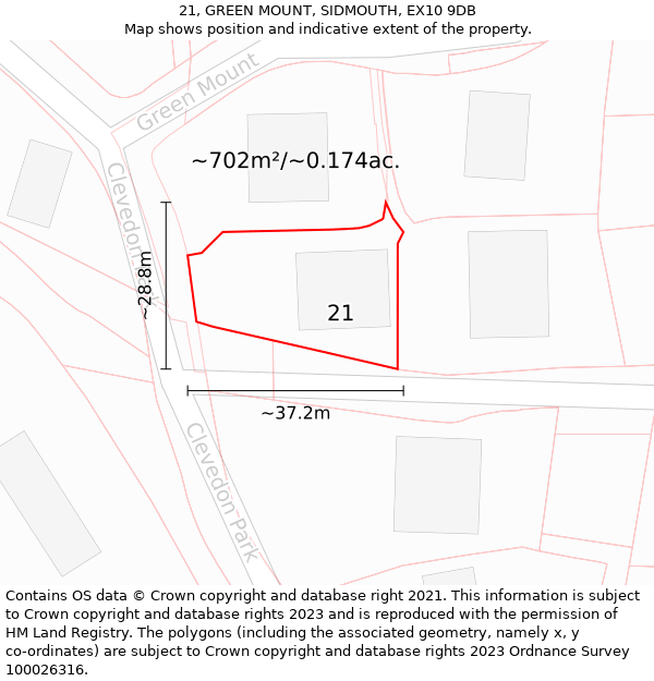 21, GREEN MOUNT, SIDMOUTH, EX10 9DB: Plot and title map