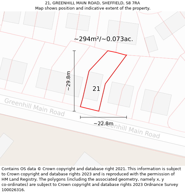 21, GREENHILL MAIN ROAD, SHEFFIELD, S8 7RA: Plot and title map