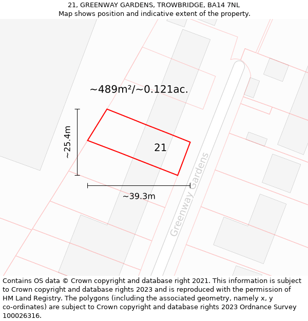 21, GREENWAY GARDENS, TROWBRIDGE, BA14 7NL: Plot and title map