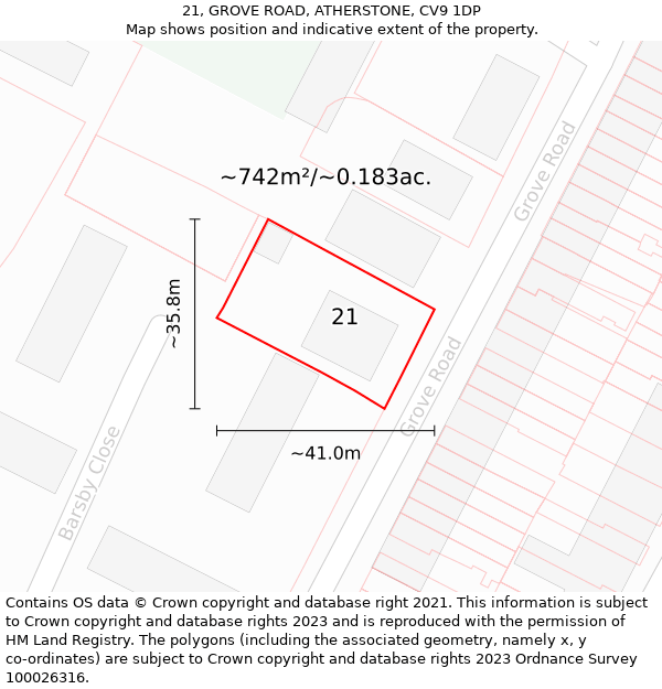 21, GROVE ROAD, ATHERSTONE, CV9 1DP: Plot and title map