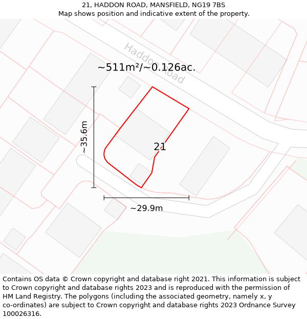 21, HADDON ROAD, MANSFIELD, NG19 7BS: Plot and title map