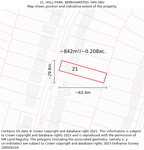 21, HALL PARK, BERKHAMSTED, HP4 2NU: Plot and title map